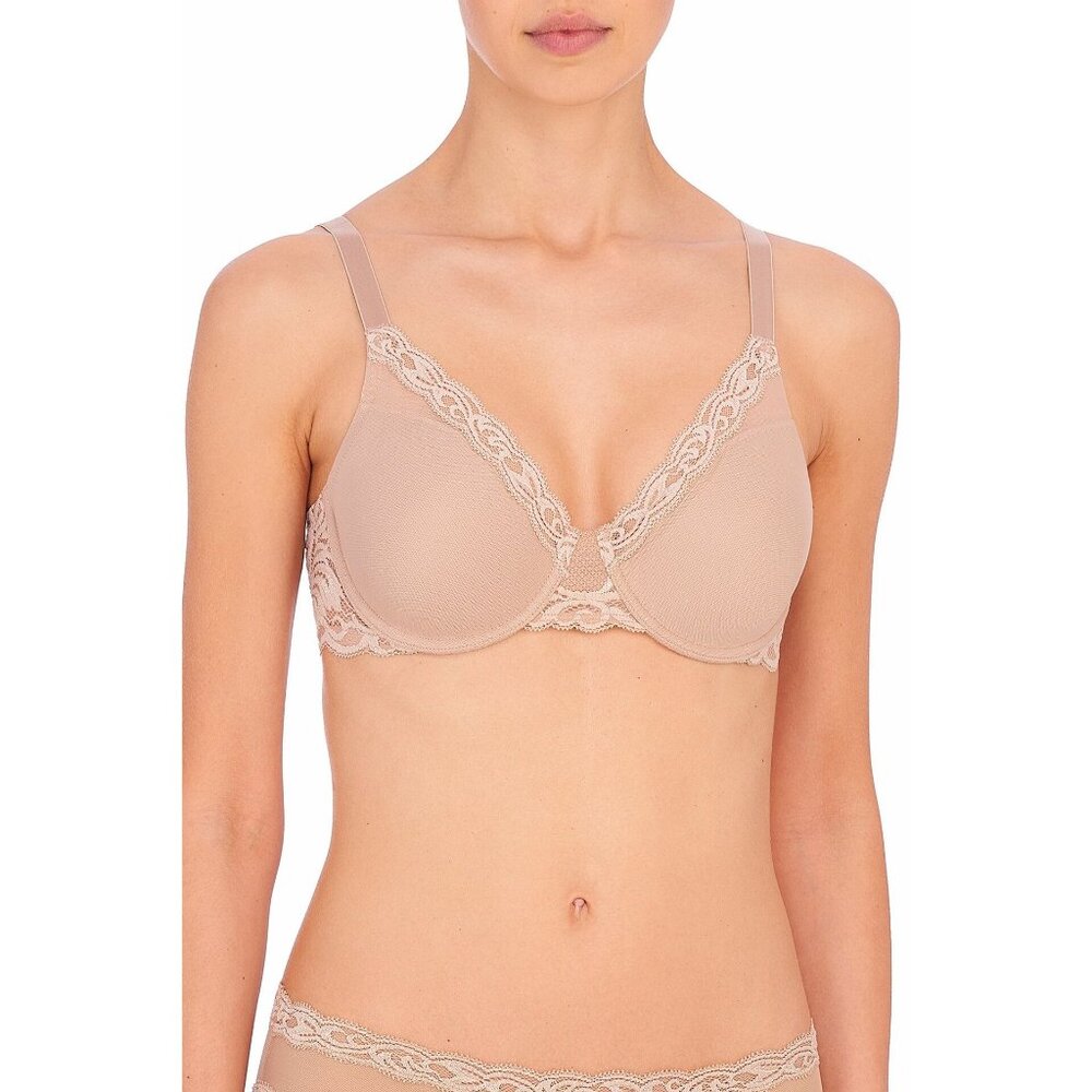 🆕NATORI Full Figure Deep Plunge Feathers UW T-Shirt Bra 42G Beige #741299